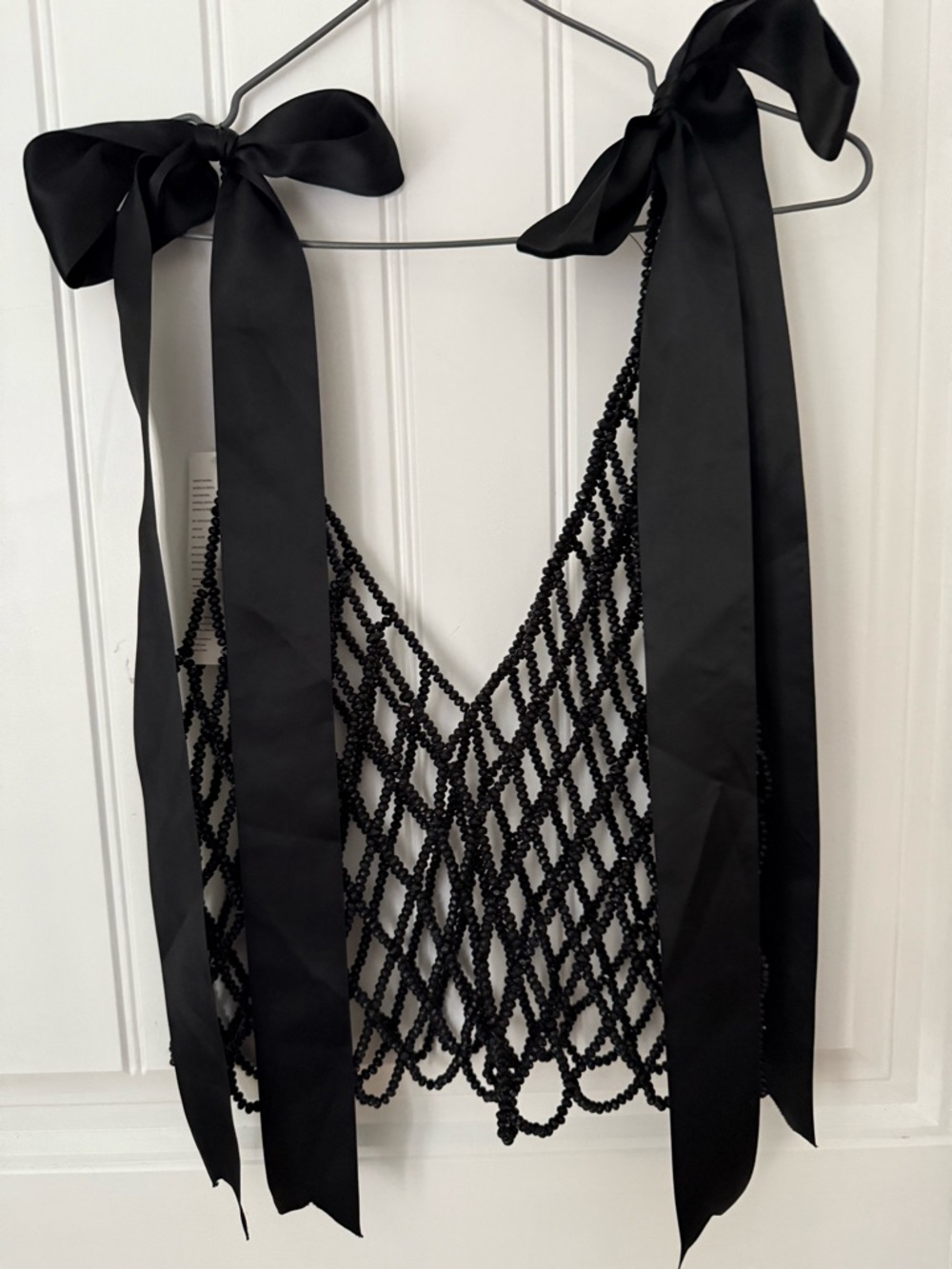 Black Beaded top with Bow Straps